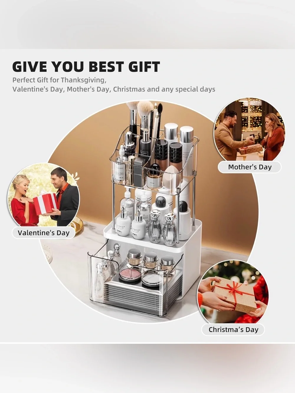 Vanity Organizer with Clear Drawer 2-Tiers